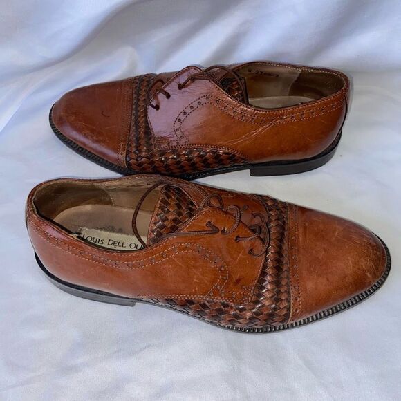 Louis Dell' Olio Men's 7.5W Brown Woven Leather Oxford Dress Shoes - Picture 2 of 5